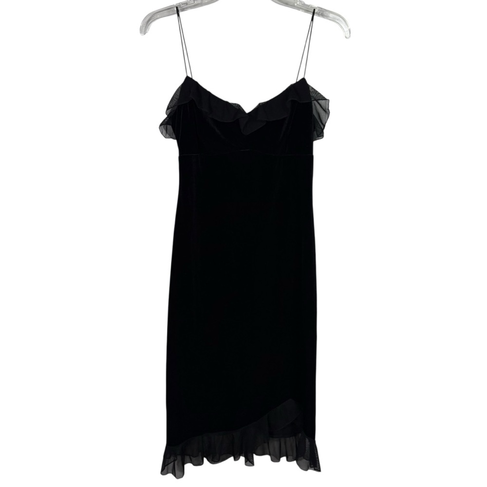 Jodi Kristopher Vintage Y2K Black Velvet Mesh Trim Asymmetrical Hem Dress Goth M